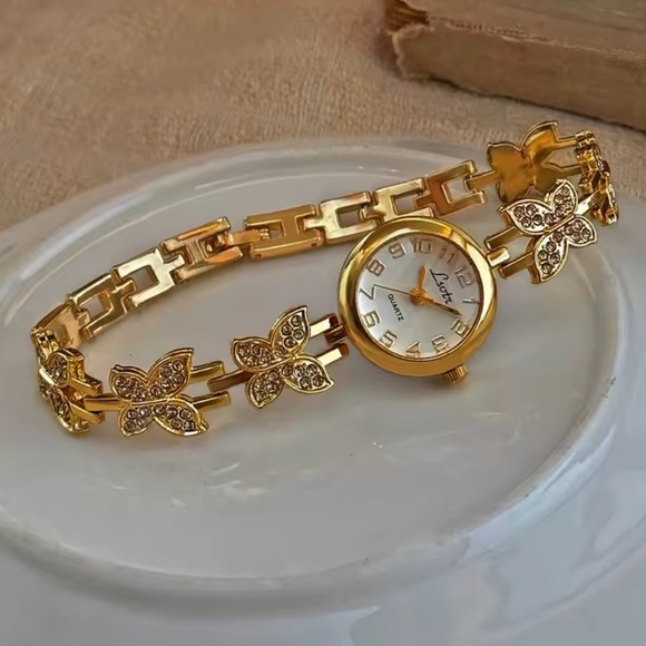 Gold Butterfly Embellished Watch